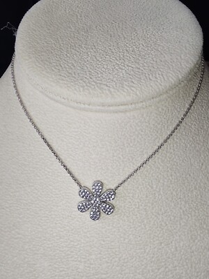 Sterling Silver Diamonique Flower Pendant And Length Adjustable Chain Bn  UK