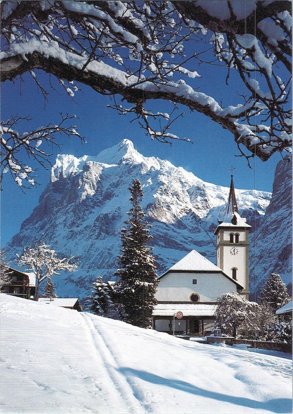 Postcard Sky Mountain Snow World Nature Tree Building Natural landscape AA09805