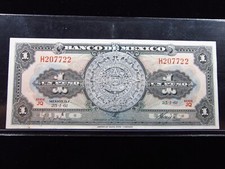 Mexico 1 Peso 1961 Aztec Sun Stone Banco de México World Banknotes Money h7722