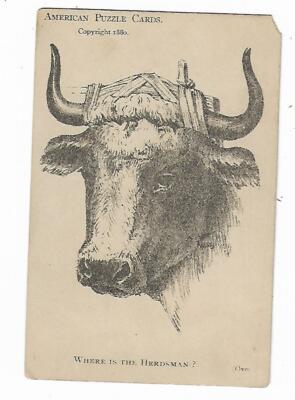 1880 PUZZLE Trade Card Welcome Soap Curtis Davis Bull Horns Where Is Herdsman