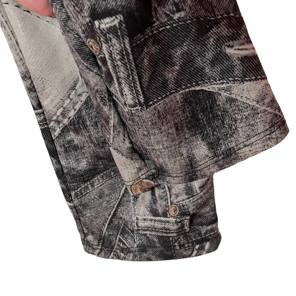 Sabora Denim Patchwork Brillo Leggings Mujer Pequeño Gris Crema Elástico Informal Foto 4 de 4