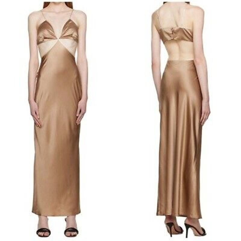 【関税込み】Reformation ブラウン Poppies マキシドレス Reformation Poppies Croissant Tan Cut Out Silk Dress 8 NEW