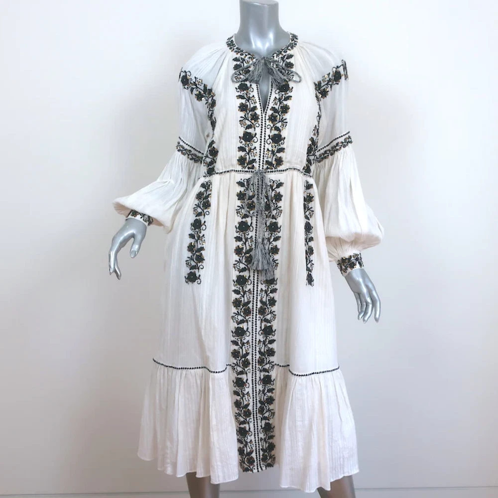 Ulla Johnson Midi Dress Vanita White Embroidered Cotton Gauze Size