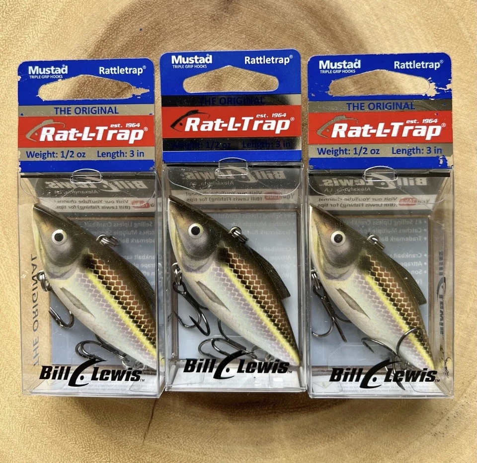 RAT-L-TRAP (Lote de 3) Crankbaits sin labios, Bill Lewis, ¡pesca de lubina! ¡NUEVO CON ETIQUETAS! Foto 4 de 4