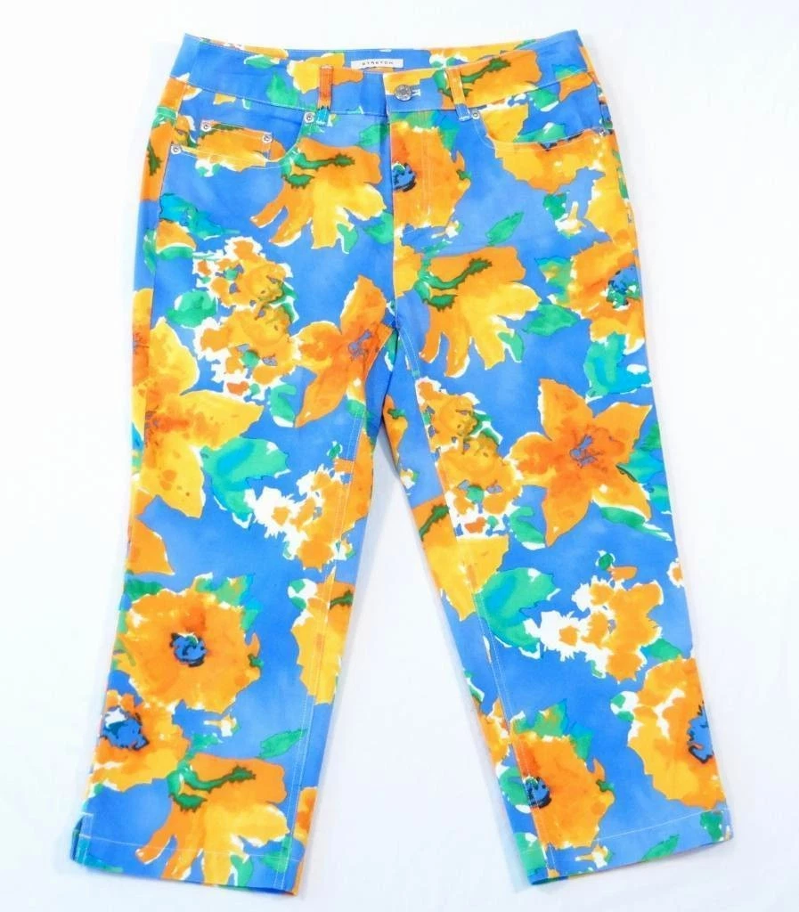 Jones New York Floral Stretch Denim 3/4 Length Cropped Pants Women's 6 NWT