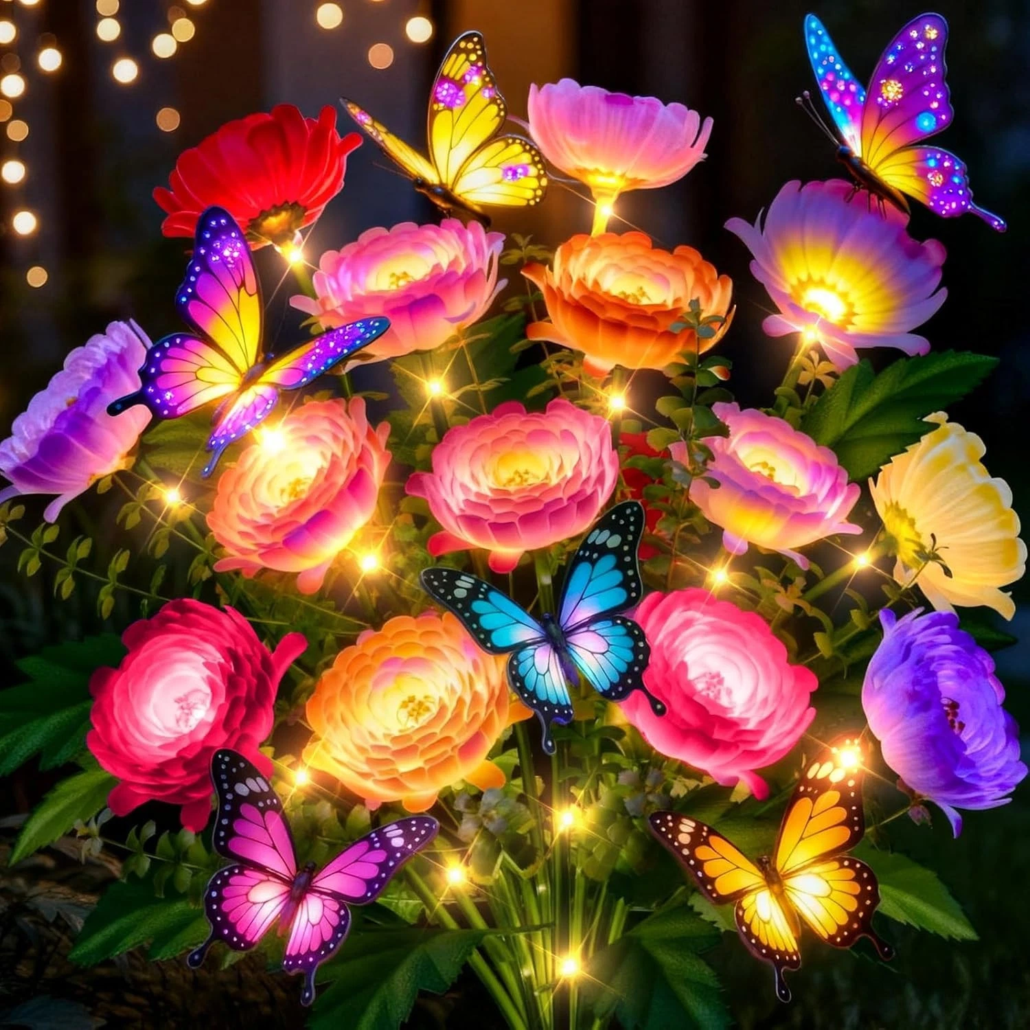 Solar Flowers Lights Outdoor Waterproof: 3 Pack LED Solar Lights Decorative f...
