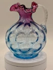 Vtg. Fenton 1432 Mulberry Coin Dot Optic Glass Pitcher 6 1/2”x 5" -1989-1992