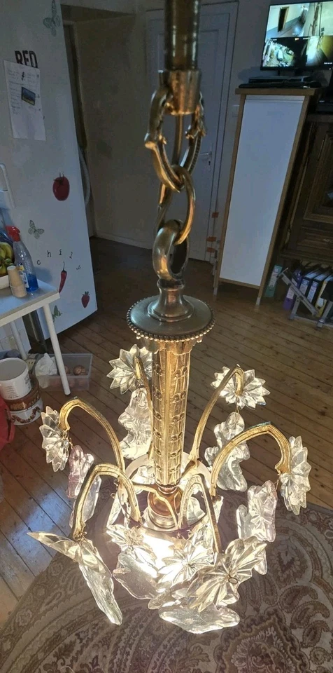 Lustre Pampilles Ancien XIXe Style Église - Photo 3/4