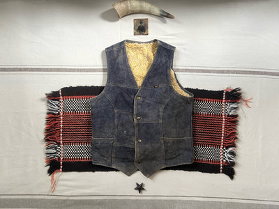 Lee Wildleder Leder Sherpa Fleece Weste Gilet Weste S-M Patchwork Vintage 70er
