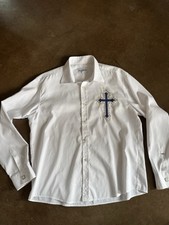 Mondo Di Marco Camicia Uomo Abito Nero/Bianco,Cromo Stile Cuore Croce Ricamata