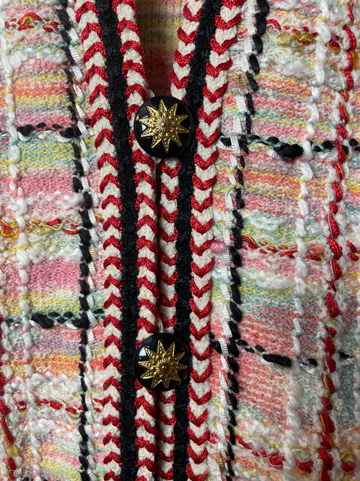 De Colección Adolfo Chaqueta y Falda Traje M Rosa Rojo Boucle Starburst Botones Saks Quinta Av Foto 4 de 4