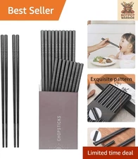 Non-Slip Black Fiberglass Chopsticks Set - 10 Pairs, 9.5-Inch, Dishwasher Safe