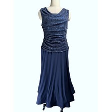 R M Richards 16W stretch Woman Navy Blue Sequin Cowl Neck Ruched Maxi Dress