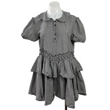 Urban Outfitters Claire Black Gingham Check Short Sleeve Babydoll Mini Dress M