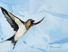 Black Magpie Bird Flying Sky Painting Art PRINT By Original Artist Jose Trujillo