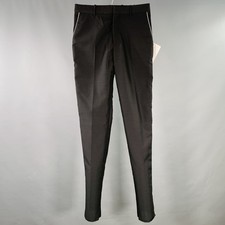 ALEXANDER MCQUEEN Size 28 Black Silver Contrast Trim Wool Mohair Dress Pants