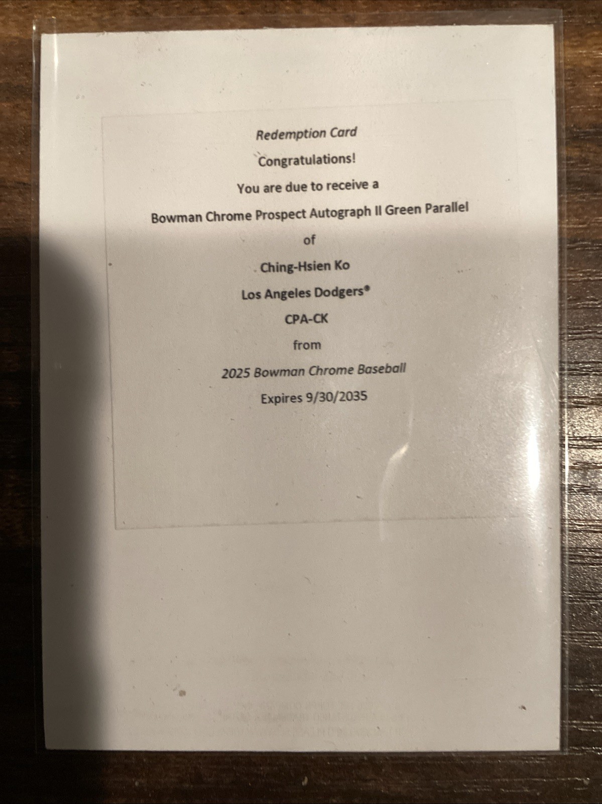 2025 Bowman Chrome Ching-Hsien Ko 1st Bowman Auto Green Refractor /99 LA DODGERS