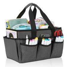 Craft Organizer Tote Bag, Art Storage Caddy with Multiple Pockets Grey 