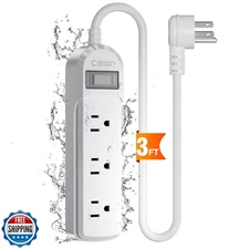 White Outdoor Power Strip Weatherproof,3 FT Short Waterproof Extension Cord,S