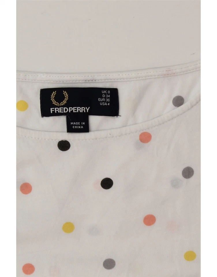FRED PERRY Womens T-Shirt Top UK 8 Small White Polka Dot DF73 - Image 3 of 3