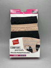 3-Pack HANES Comfort Period Women's 9/2XL Briefs Super Absorbent Protection