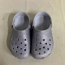Crocs Classic Glitter Clogs Shoes Kids Size J1 Silver Sparkle Slip On Comfort