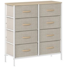 HOMCOM 8 Drawer Fabric Chest of Drawers w/ Wooden Top for Hallway Maple