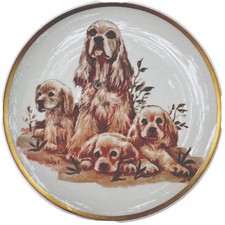 Vintage Walker China Plate Cocker Spaniel Dog Puppies Gold Rim The Merion Ohio 