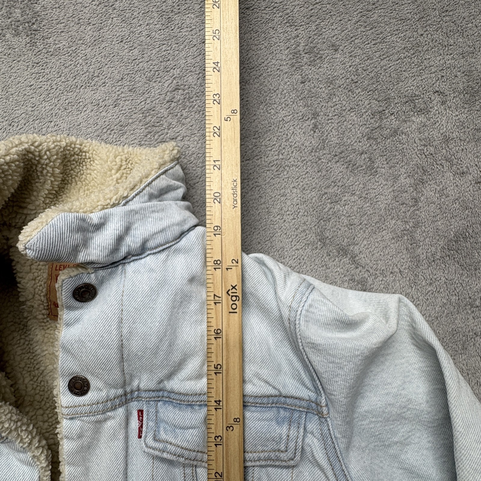 Levi Jacket Womens Large Light Wash Sherpa Lined Denim Trucker Coat Blue thumbnail 7
