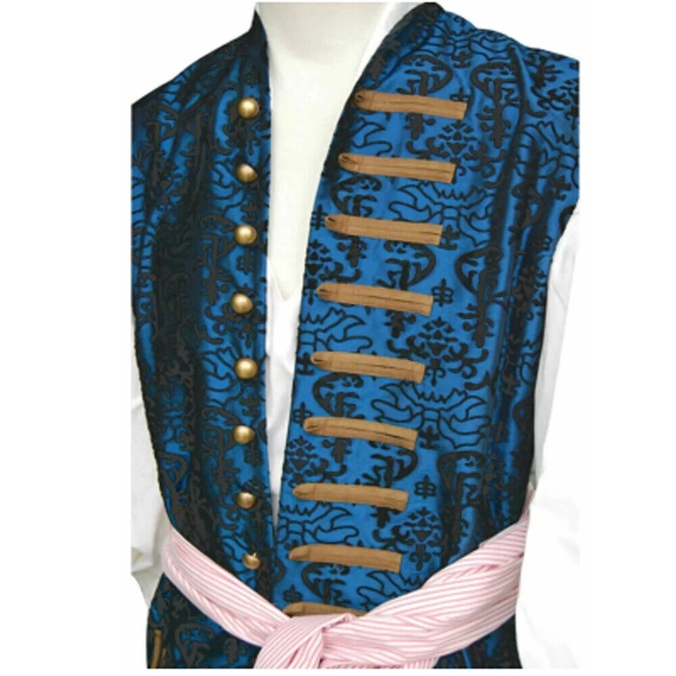 Caribbean Jack Sparrow Cosplay Costume Halloween Blue Vest Only Fancy Dress Mens - Image 4 of 4