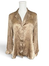 Vintage Victoria's Secret Gold Floral Satin Pajama Shirt - Sz S