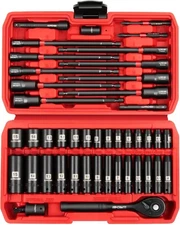 1/4" Drive Socket Set Nut Driver Set 44PCS, 1/4-Inch Sockets Deep Shallow Metric