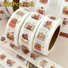 500Pcs Capybara Stickers Roll Waterproof PVC Self-Adhesive Decals Cute Animal 
