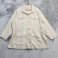 Michael Kors Jacket Womens XL Cream Bone Cotton Anorak Cargo Utility Pockets