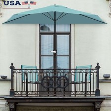 Half Round Patio Umbrella Crank Shade Vented Polyester Durable Outdoor Canopy US