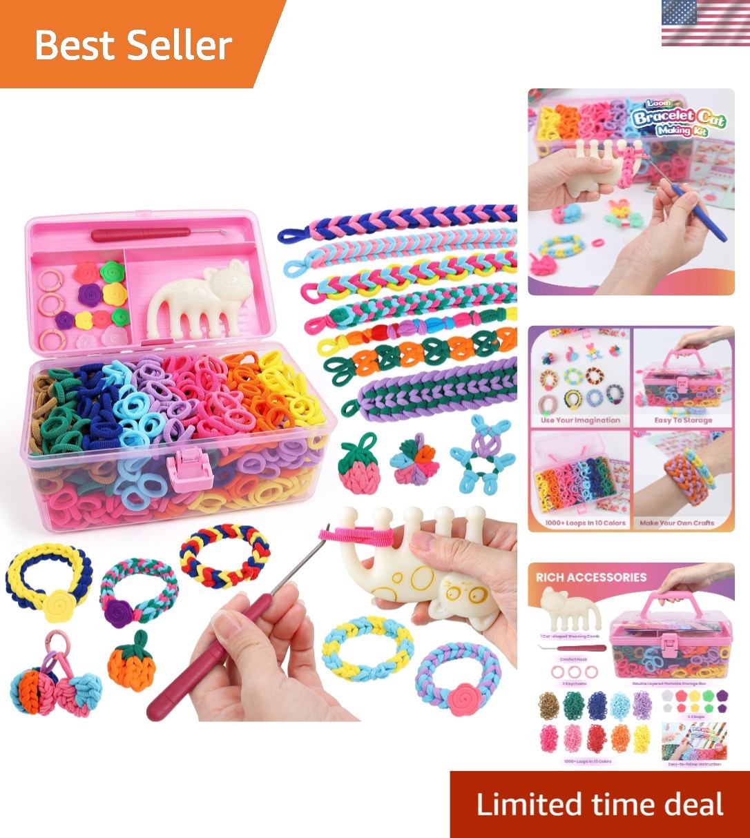 Deluxe Bracelet Making Kit for Ages 6-12 – 1000+ Colorful Loom Bands
