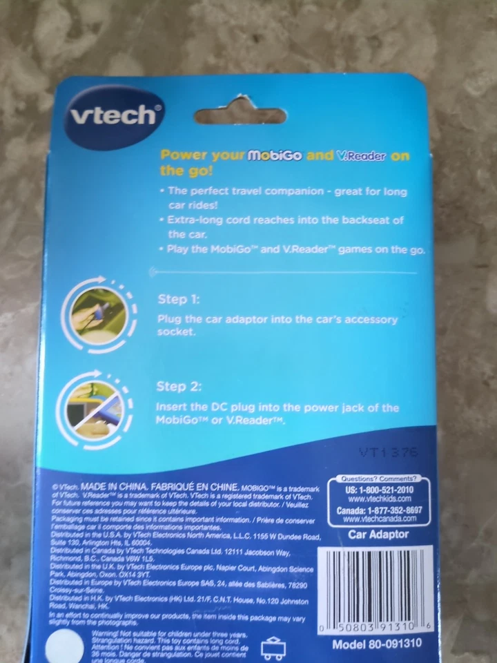 VTech Car Charger Adaptor MobiGo & V Reader On The Go NIP Never Opened - Image 2 of 2