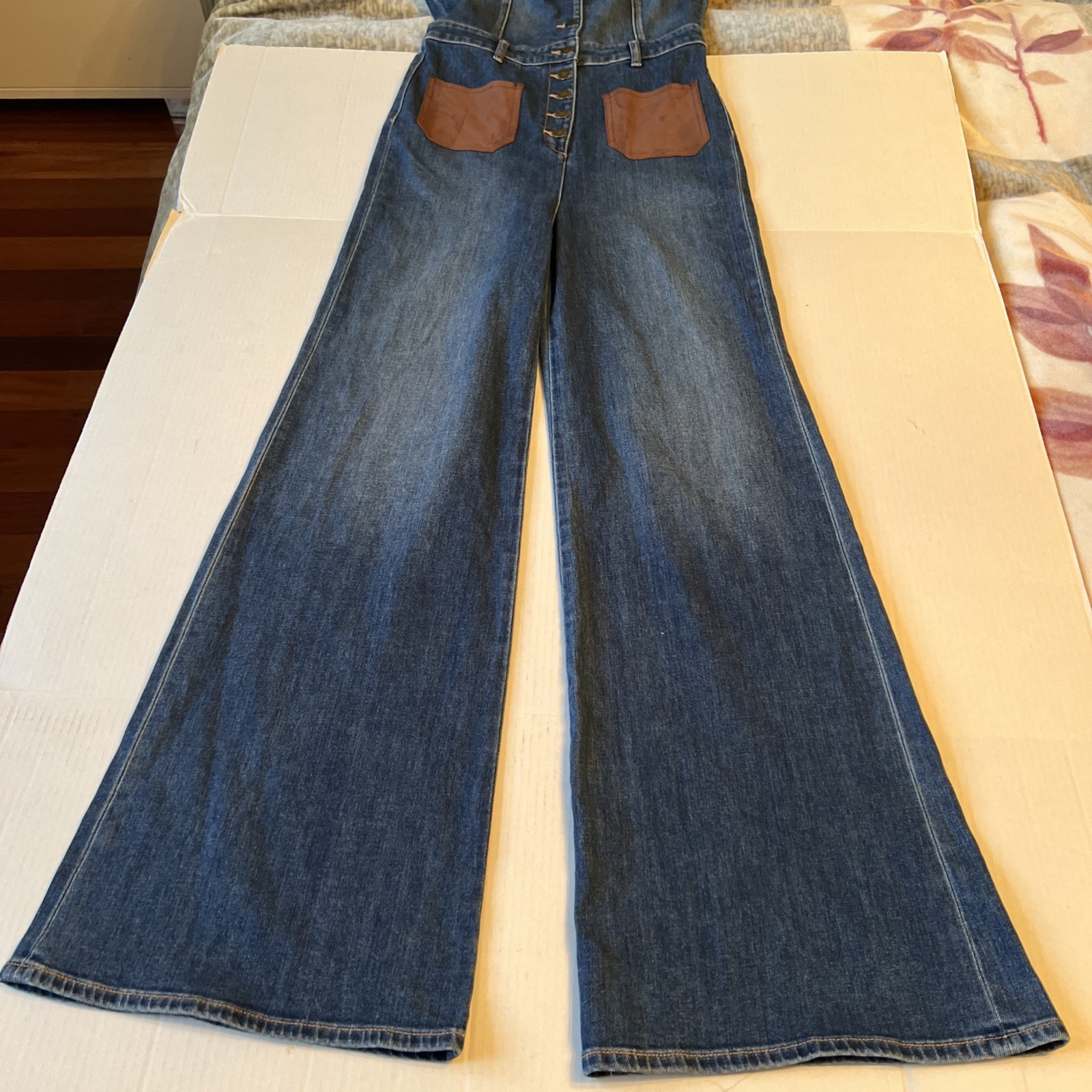 Ramy Brook 29 Claudette Fauxe Suede Trim Denim Jumpsuit Wide-leg NWOT thumbnail 4