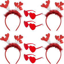 8 Pack Valentine'S Headband Set Red Sequin Heart Headband and Heart Sunglasses f
