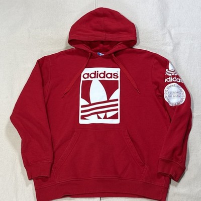 Adidas DIE Marke MIT Hoodie Mens L Red Pullover Sweatshirt Y2K VTG