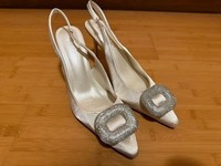 PUBLIC DESIRE FLOSS EMBELLISHED TRIM HEELED SLINGBACK IVORY SATIN HEELS SHOES 6