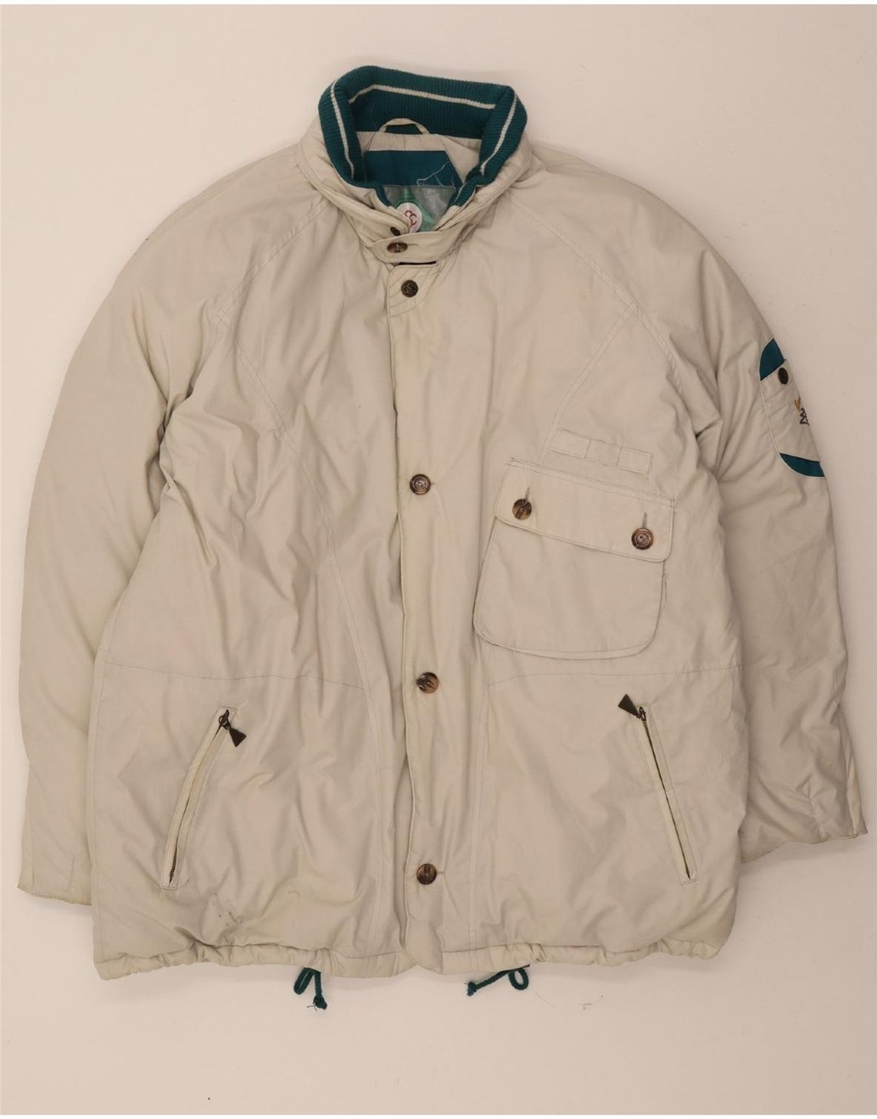 Chaqueta acolchada vintage para hombre UK 44 2XL poliéster blanco roto AX01