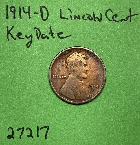 1914-D Lincoln Wheat Cent / Penny 1c  Fine Details Cleaned Key Date US Coin