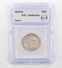 1918-D Standing Liberty Quarter Type 2 Authentic ICG Beautiful Tone *9863