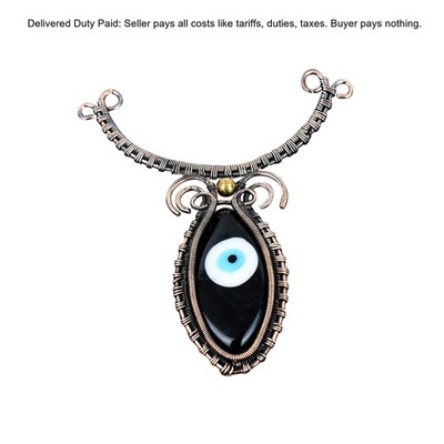 Copper Natural Black Color Evil Eye No Stone Mother Wire Wrapped Chain Necklace