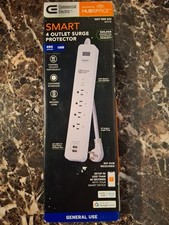 Commercial Electric 3 Ft. 4-Outlet White Surge Protector Smart with USB Powered