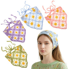 4Pcs Crochet Bandanas Headbands, Cute Flowers Hairbands Vintage Knitted Daisy