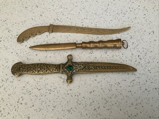 Collection Of Three Vintage? Brass Letter Openers