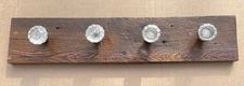 Primitive HAT COAT RACK  made w/Reclaimed Wood  4 Antique Glass Doorknob Hangers
