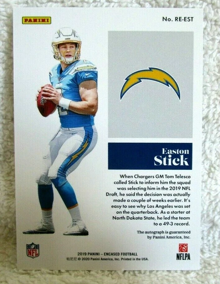 EASTON STICK 2019 PANINI ENCASED ROOKIE ENDORSEMENTS AUTO#22/75!CHARGERS QB RC   - Image 2 of 2